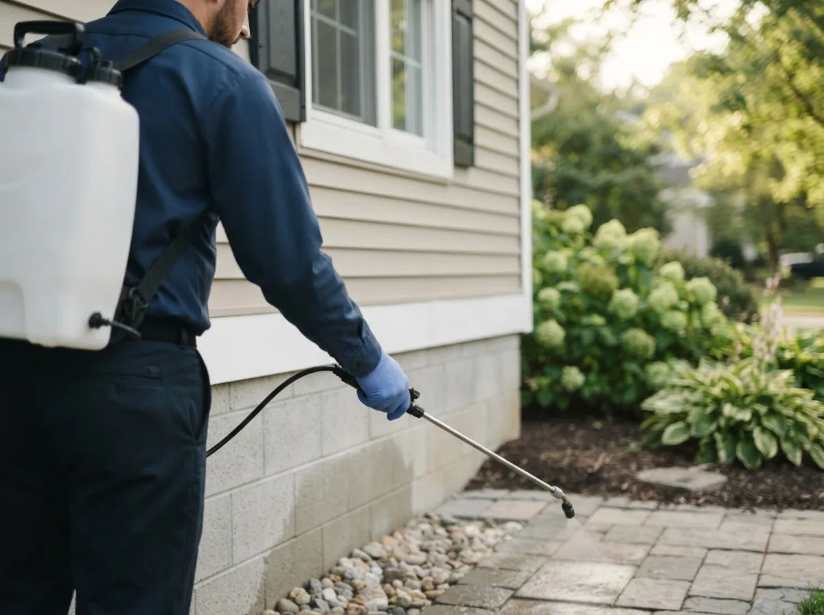 Pest control technician inspecting a home in Noti, OR